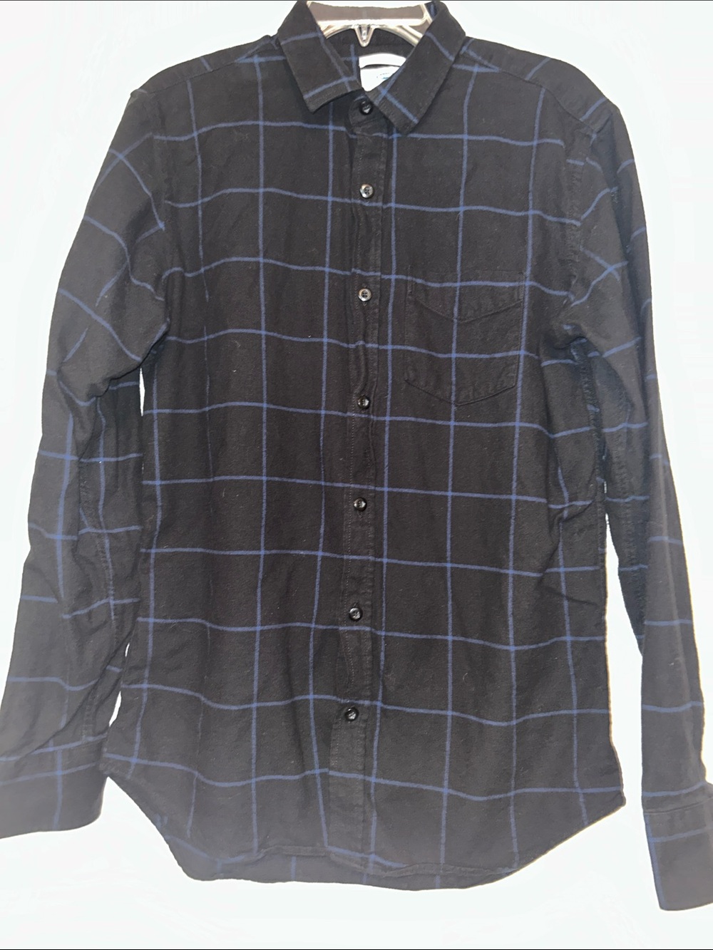 Men's Slim Fit LS Flann Black Jack Button-Up Shirt M Windowpane Classic Cotton